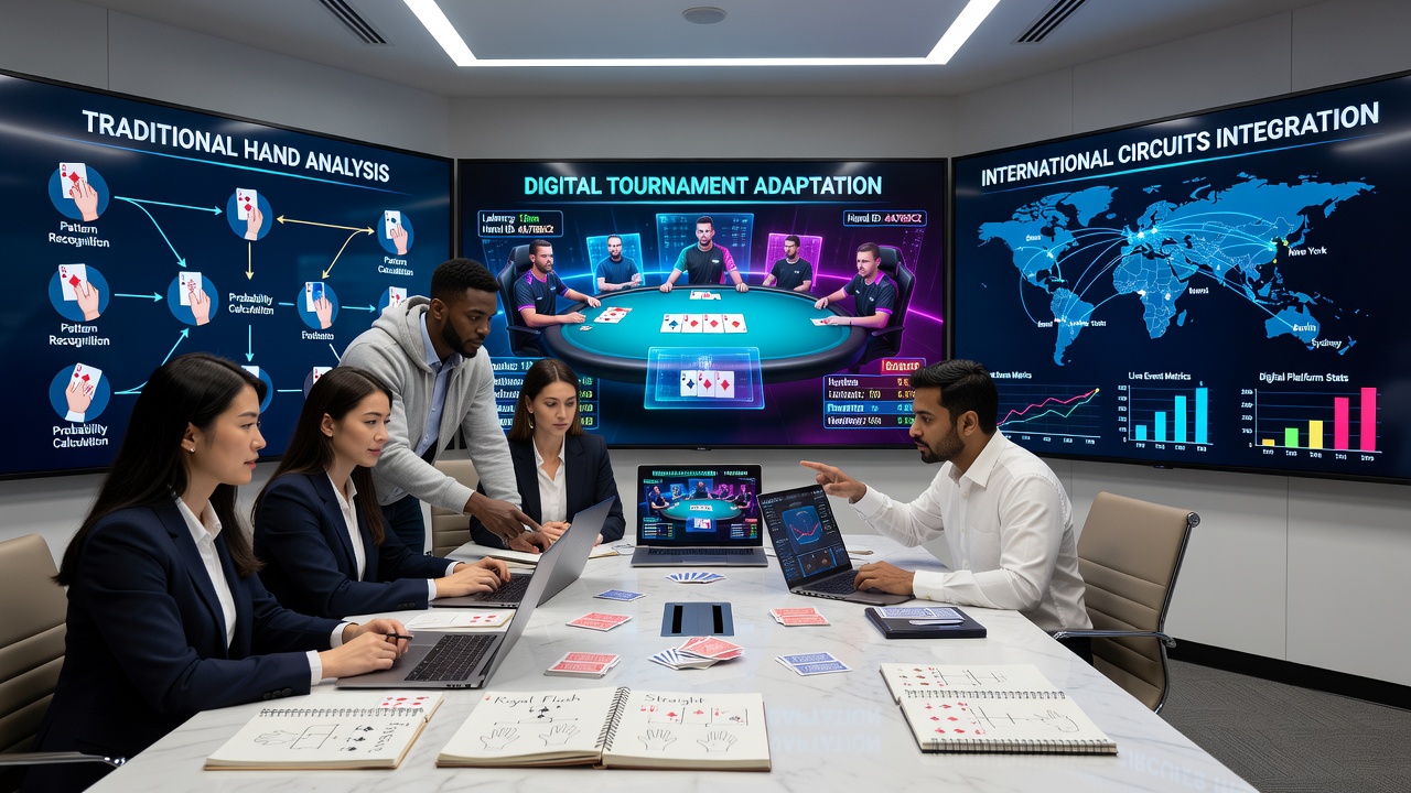 Analysts reviewing hand histories from digital tournaments with focus on timing and sizing patterns