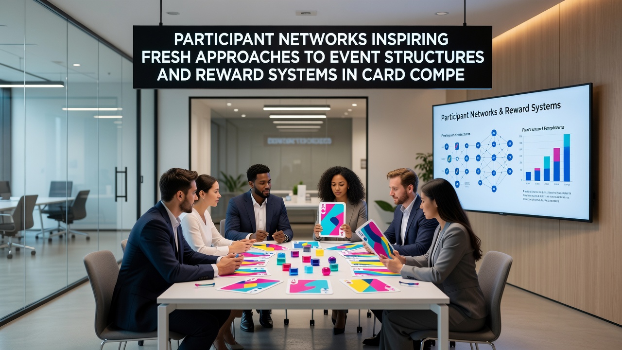 Card competition participants reviewing updated reward charts and event timelines during a network meeting